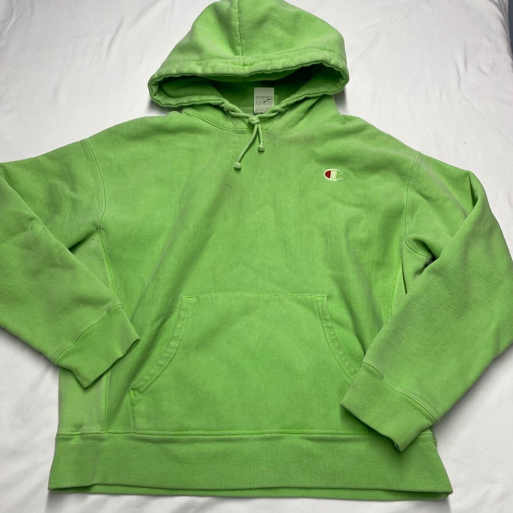 Champion Reverse Weave Hoodie youth XL Lime Green Pullover Tonal Back Logo